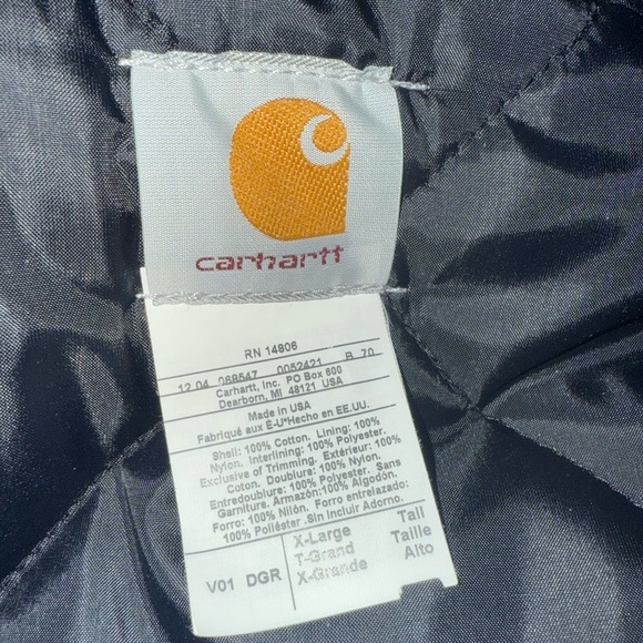 Carhartt Men’s XL Tall Dark Green Made in USA V01 Duck Quilt Lined Vest Like New - Picture 4 of 6